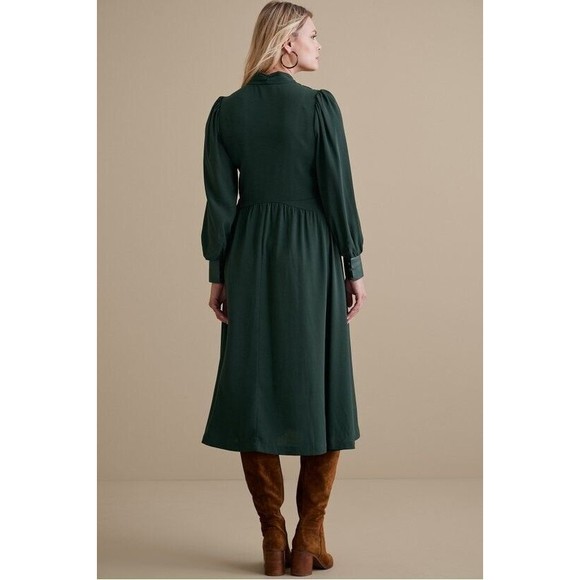 Soft Surroundings Katrina A Line Dress Women's 10 Jewel Green V Neck Midi NWT - Picture 2 of 5